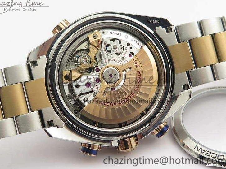 0412 Seamaster Pro Chrono SS RG OM Best Edition Blue Ceramic Blue Dial On SS RG Bracelet A Snug 8129